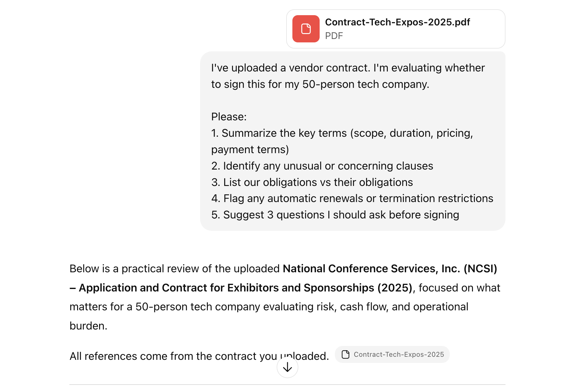 ChatGPT analyzing a contract