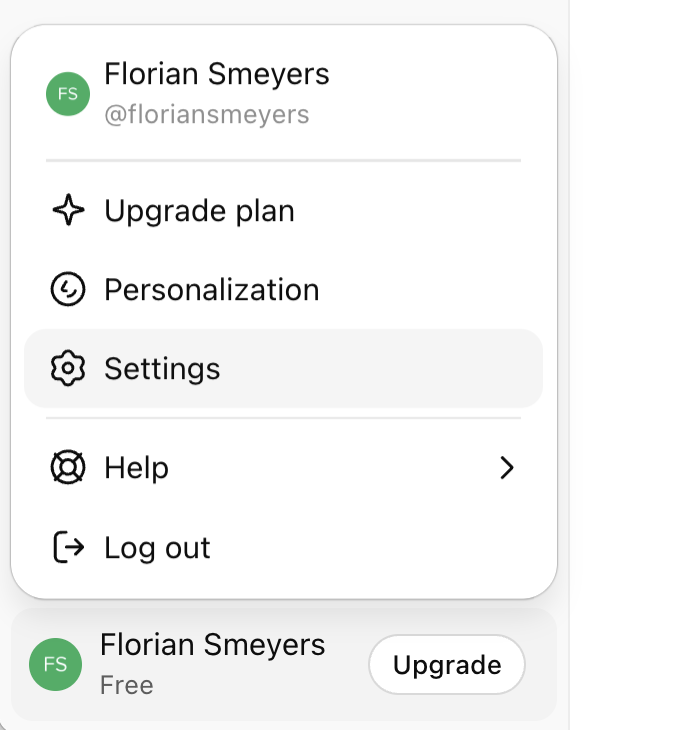 ChatGPT settings navigation