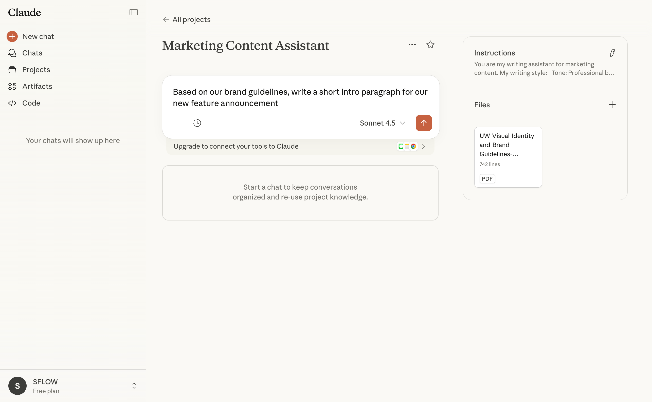 Active conversation in a Claude project