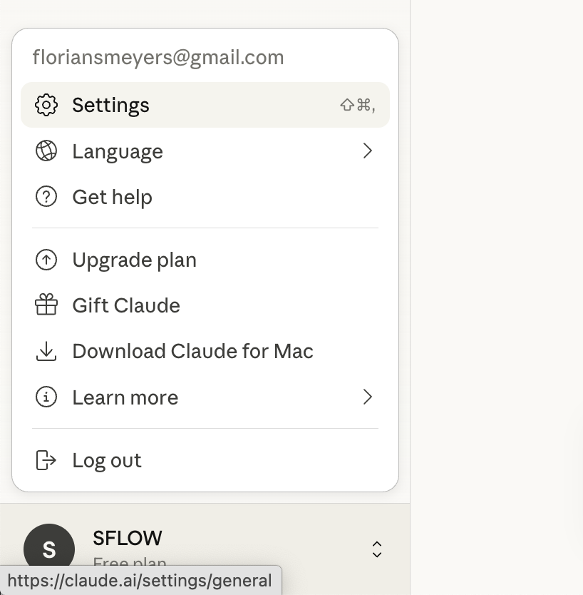 Claude settings navigation