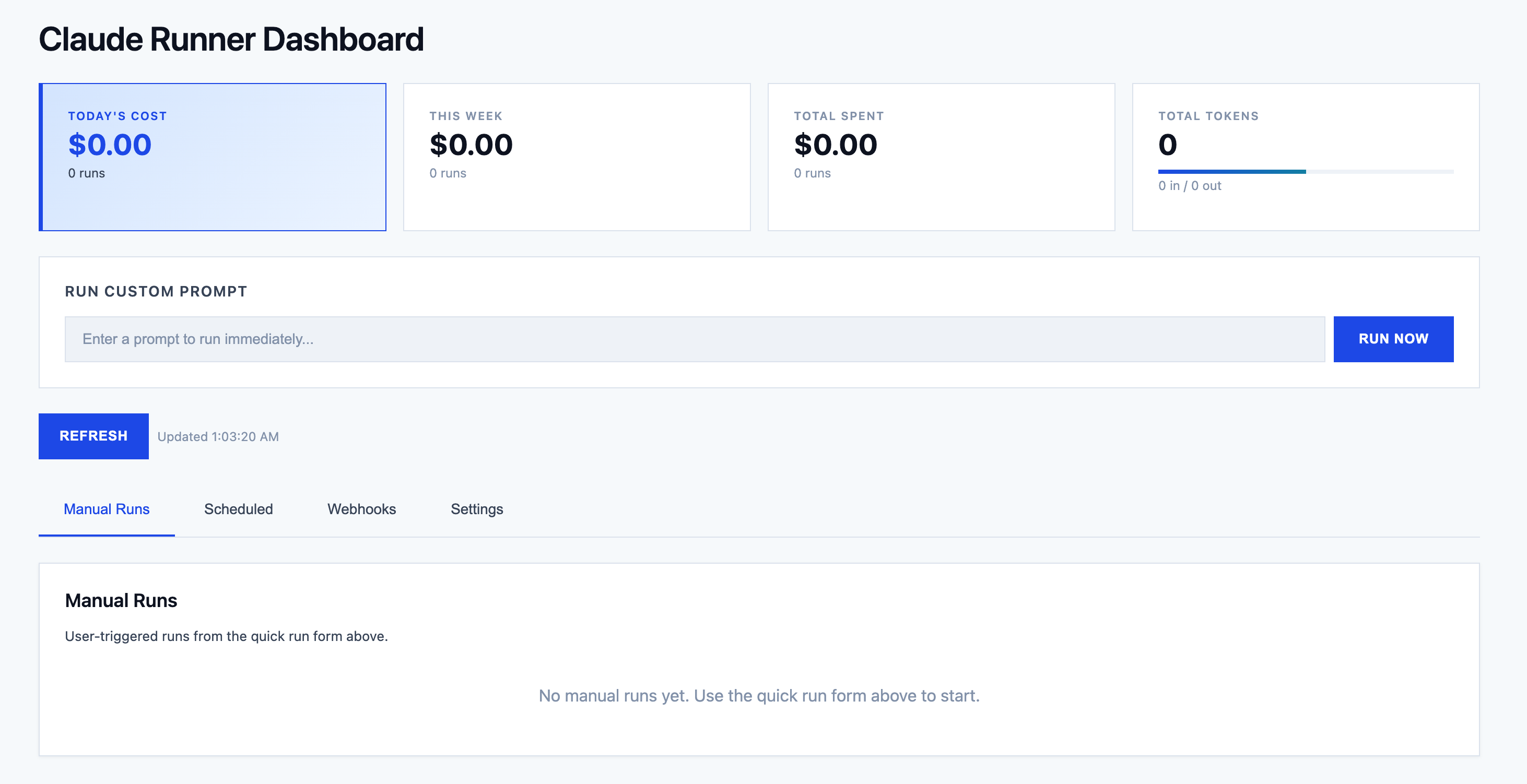 Web dashboard showing token usage, job statistics, and system status
