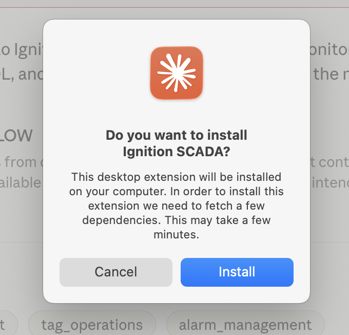 Install confirmation dialog for Ignition SCADA extension