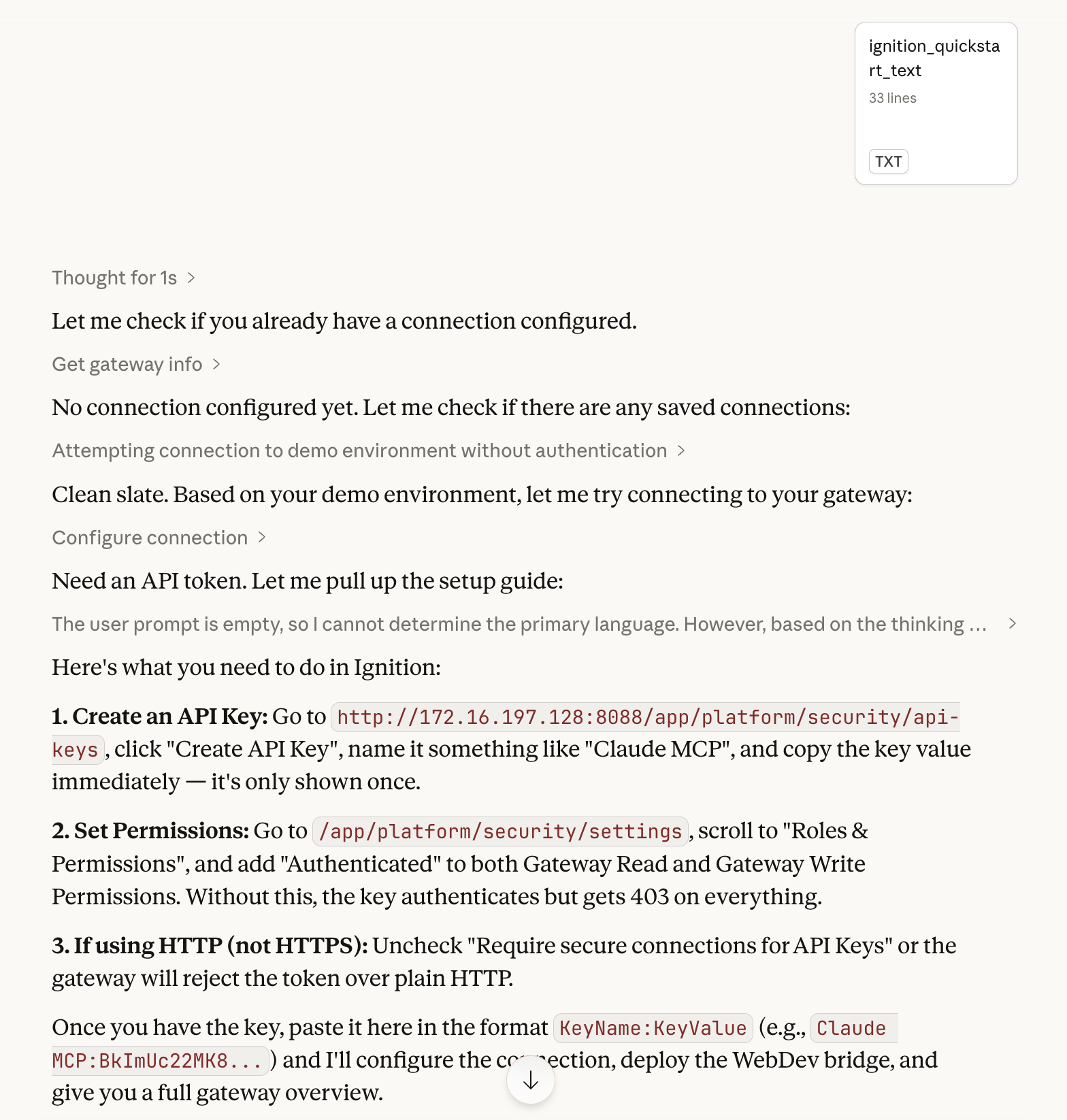 Claude walking through API key creation with step-by-step instructions