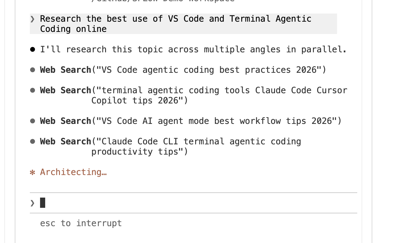 Claude Code running parallel web searches to research VS Code agentic coding from multiple angles